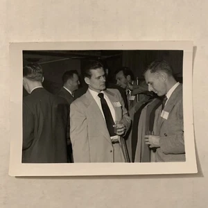Vintage 50s Photo Men In Suits Drinking Cocktails Party Name Tags Mad Men Style - Picture 1 of 5