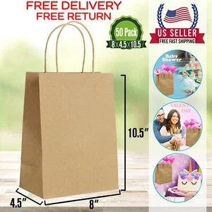 50 Bags-[4.5x8x10.5]-Brown Paper Bags with Handles Bulks. - Picture 1 of 4