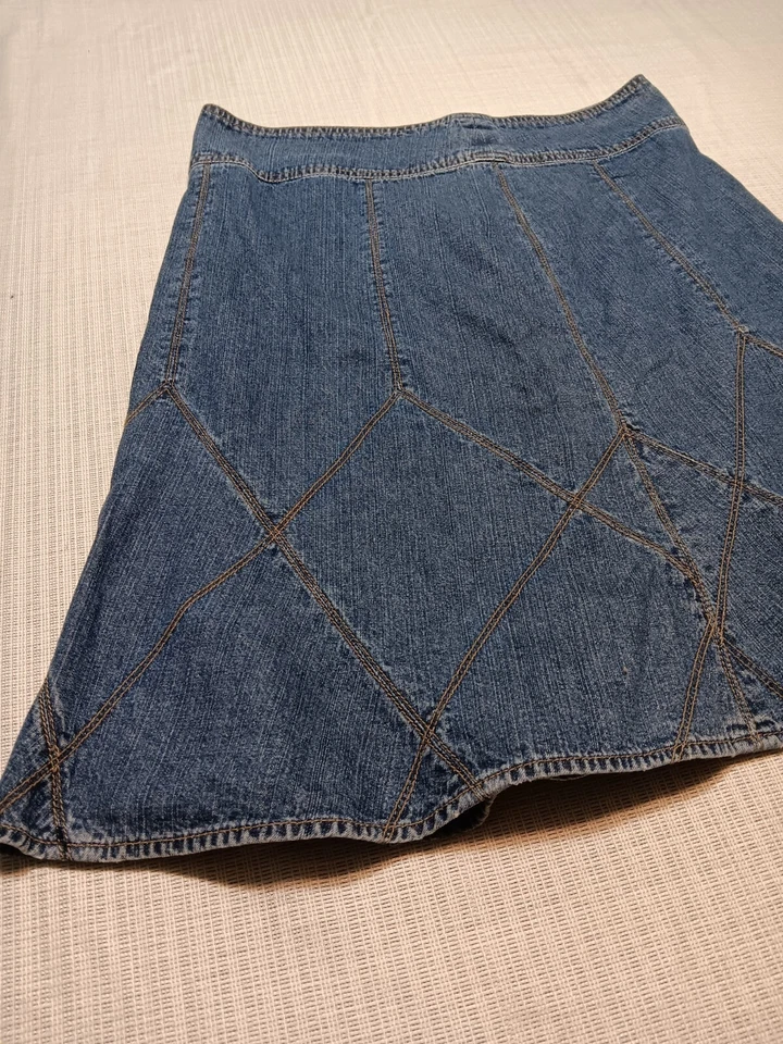 Falda vaquera Axcess Liz para mujer 8 acampanada baja puntada dorada Cottagecore Western Boho Foto 1 de 4