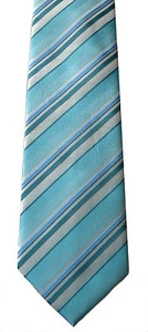 Corbata para hombre de microfibra hecha a mano azul y verde sobre blanco a rayas a rayas - Imagen 1 de 1