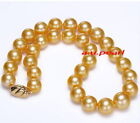 AAAAA luster 18"14 -11MM NATURAL real south sea deep golden pearl necklace 14K