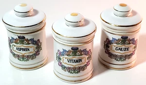 Vintage Chase Porcelain Apothecary Pharmacy Jars with Lids Lot of 3 - Picture 1 of 12
