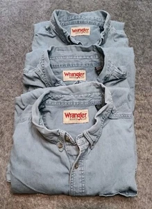 Wrangler Rugged Wear Men's L/S Denim Button Down Blue Cotton Shirt Lot - Sz 3XT - Picture 1 of 7