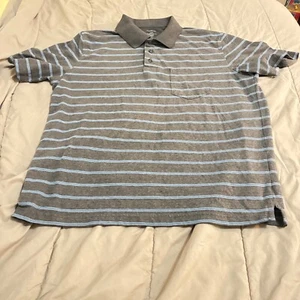 George: Polo Shirt, Short Sleeve, Gray w/blue Strips, Large 42-44, Pocket - Picture 1 of 7