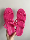 New Olivia Miller Size 8 Hot Pink Sandals Jelly Slides Flats Shoes Studded