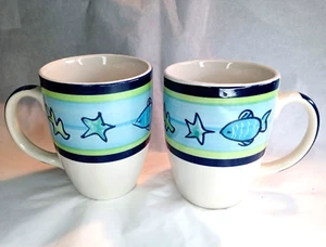 Nautical Glazed Themed x 2 Coffee Mugs Ceramic Tea Cups - Micro & Dish Safe - Picture 1 of 8