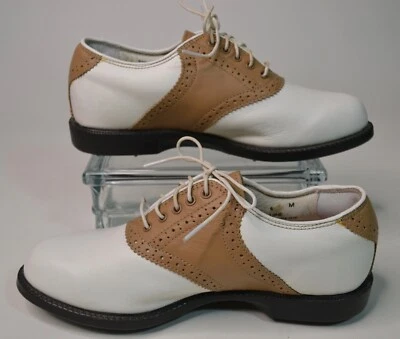 Ladies MST Golf Shoes Cleats Mizuno White Tan  Leather 9384 Sz 6 M - Image 1 of 4