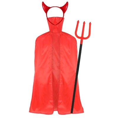 ILOVEFANCYDRESS ROTER TEUFEL HALLOWEEN KOSTÜM HÖRNER STIRNBAND & ROTER UMHANG SET ACCESSOIRE UNISEX