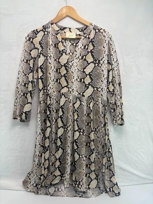 Anthropologie Maeve Juno Snake Print Dress Brown White Vneck Knee Length Sz S - image 1 of 4
