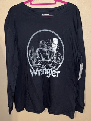 Camisa de novio Wrangler negra manga larga con gráfico de desierto para mujer - M nueva con etiquetas Foto 1 de 4