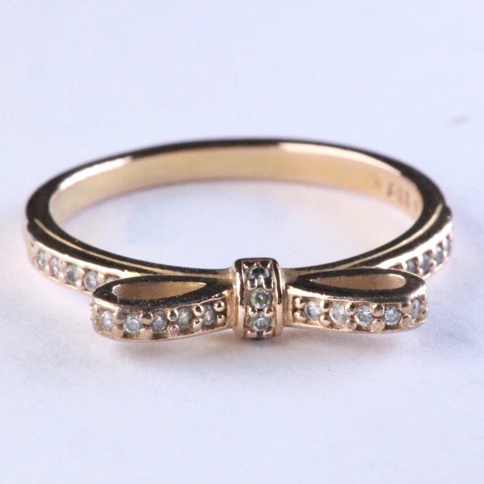 Genuine Pandora 14K Rose Gold Plated Double Bow CZ Ring 180906CZ - Size 54 - Image 1 of 3