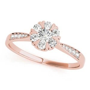 Petite Round Diamond Cluster Halo Ring with Heart Prongs in Rose Gold - Picture 1 of 1