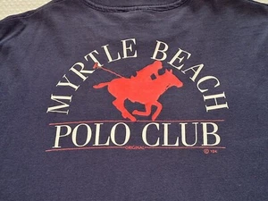 Vintage Myrtle Beach POLO Club Blue Cotton T-shirt Size L Hanes Single Stitch - Picture 1 of 9
