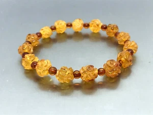 PULSERA ÁMBAR Regalo Tallado ÁMBAR BÁLTICO Rosa Cuentas Redondas Flor Damas 4,8g 15800 - Imagen 1 de 12