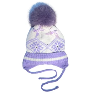 Adrienne Landau Kid's Girls Embellished Trapper Hat Fox Fur Purple NWT MSRP $95 - Picture 1 of 3