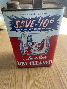 Vintage Aunt Sue's French Dry Cleaner 1 Gallon Metal Can Oil Great Graphics - Picture 1 of 7
