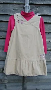 Rocha Little Rocha Girls Biege Brushed Corduroy Pinafore Dress & Pink Jumper 3-4 - Picture 1 of 3