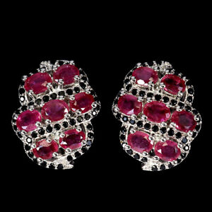 Heated Oval Ruby 4x3mm Spinel Gemstone 925 Sterling Silver Jewelry Earrings