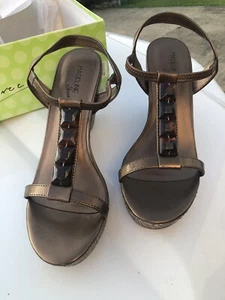 Madeline Stuart Bronze Patent Leather Wedges Size 8 - Picture 1 of 8