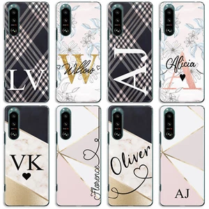 Personalised Initial Phone Case For Xperia 10/5/1 Marble Flower Check Hard Cover - Picture 1 of 20