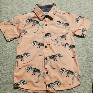 Sovereign Code Boys Dinosaur Skeleton Peach Button Up Shirt Sleeve Size 6 - Picture 1 of 7