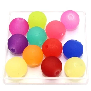 30 Mixed Color Frosted Acrylic Round Beads 14mm Smooth Ball Rubber Tone - Picture 1 of 5