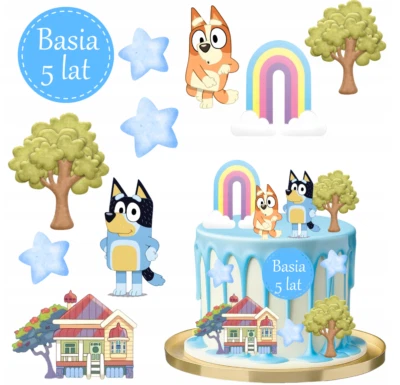 MARKENLOS Bluey Essbar Fabel Bingo Tiere Tortenaufleger Torte Geburstag + TEXT
