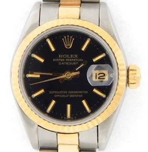 Reloj Rolex Datejust para damas oro amarillo 2 tonos esfera negra 69173 - Imagen 1 de 6