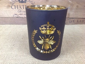 Decorative Smokey Gold and Black Bee motif glass T light candle holder - Picture 1 of 9