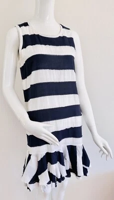 Vestido JUNYA WATANABE COMME des GARÇONS Rayas Blanco Azul Algodón Volantes Talla S Foto 1 de 4