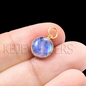 Smaller Natural White Rainbow 14k Gold Charm Pendant Moonstone Handmade Pendant - Picture 1 of 3