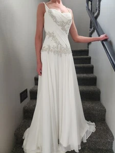 Maggie Sottero Couture Wedding Dress Antique White Beaded Corset Size 8 Grecian - Picture 1 of 5
