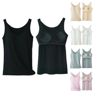 Ladies Slim fit Modal Camisole Tops | Padded Tank Vests with Built in Bra - Picture 1 of 15