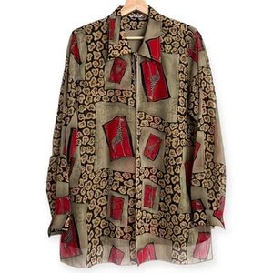 Won Moa Sheer Overlay Bold Giraffe Print Art To Wear Blouse Women's Size XL - Picture 1 of 10