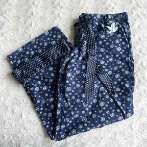 Aerie Pajama Pants PJs Womens Medium Navy Blue Snowflake Polka Dot Flannel Y2K - Picture 1 of 11