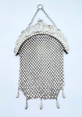 Antique Art Nouveau Sterling Silver Repousse Mermaid & Sea Monster Mesh Purse - Image 1 of 4