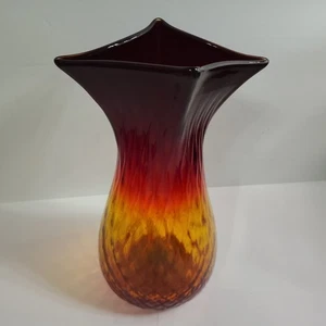 Jarrón BLENKO 2011 Amberina 10,5" cuadrado superior mediados de siglo Mcm vidrio soplado artístico rojo  - Imagen 1 de 8