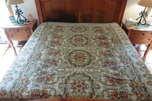 Vtg Italian Satin Tapestry King Bedspread Cover Cherub Angels Floral 90" x 106" - Picture 1 of 6