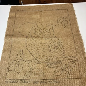 Rug Hooking Pattern Burlap “LONELY” OWL Pearl McGown 16x20” Retro Cottagecore - Picture 1 of 7