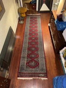 Hand knotted Vintage Bokhara Wool Area Runner Rug 120” x 30” - Picture 1 of 7