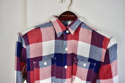 2015 RRL Plaid Cotton Linen Workshirt Red Navy Check *Defects Men Extra-Small XS - Image 1 of 4