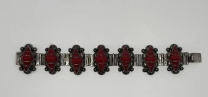 Vintage 1950’s/60’s CMB Hecho En Mexico Sterling Silver and Red Coral Bracelet - Picture 1 of 12