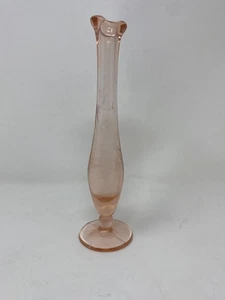 Vaso vintage rosa depressione arte vetro inciso floreale oscillante elegante bocciolo 8,5" - Foto 1 di 8