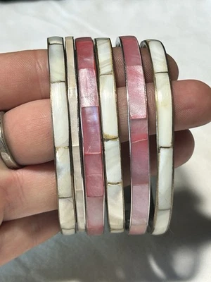 粉色和白色贝壳金属手镯 - 6 件套 — 第 1/4 张图片