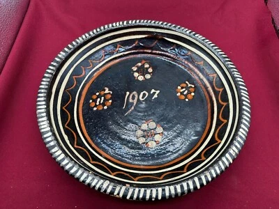 GROSSE ANTIKE SCHALE AUS KERAMIK HANDBEMALT VON 1907 35cm - Bild 1 von 4