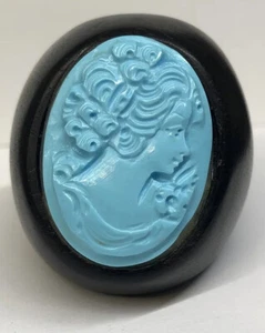 Anello Maxi in ebano e pasta di turchese - Foto 1 di 5