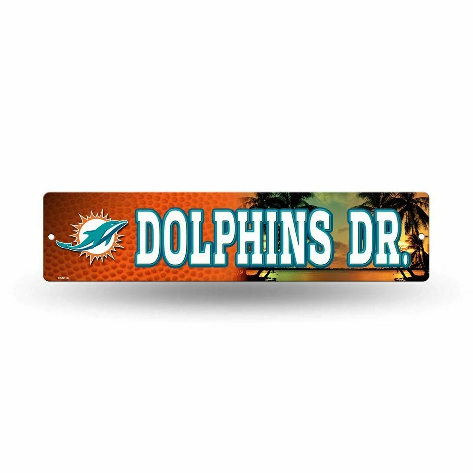 Letrero de pared callejera de plástico Rico NFL 3,75" X 16"" Miami Dolphins nuevo Foto 1 de 1