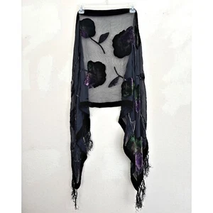 Velvet Burnout Scarf Fringe Floral 70x20 Whimsigoth Fairy Grunge Witchy Boho - Picture 1 of 5