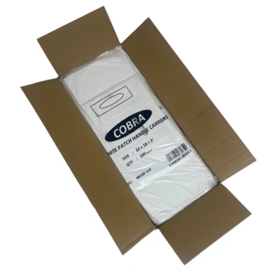 COMPLETE FIXTURE & FITTINGS LIMITED 22" x 18" Strong White Patch Handle Plastic Carrier Bag (Cobra)