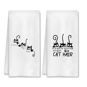 Cat Kitchen Towels Set of 2Cat Hand TowelCat Dish TowelsCat Towels Gifts for ... - Picture 1 of 7
